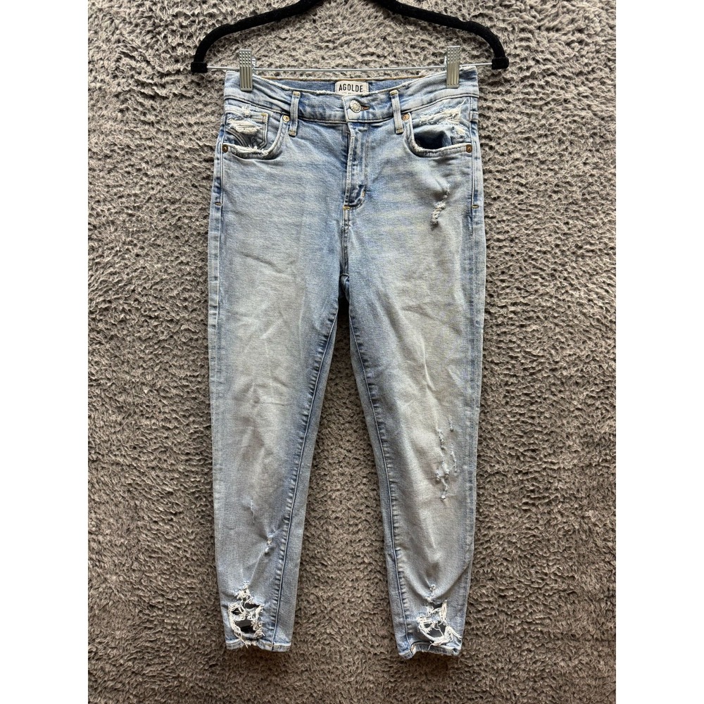 Agolde Distressed Chewed Hem Sophie Crop Skinny Jeans Blue Womens Size‎ 26